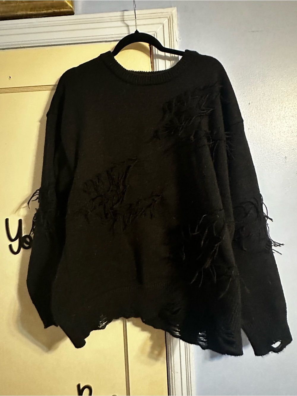 Distressed Black Oversized Knit Sweater